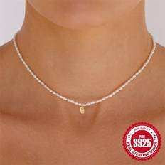 Shein 1pc Pearl Hamsa Hand cubic zirconia S925 Sliver Necklace Women Graceful and Elegant Fine Necklace