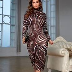 Multicolored Dresses Shein Plus Mock Neck Marbled Bodycon Dress