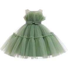 Gröna Klänningar Shein Toddler Girls' Puffy Tulle Sleeveless Princess Dress For Piano Performance, Flower Girl, Wedding, Fashion Show With Bowknot