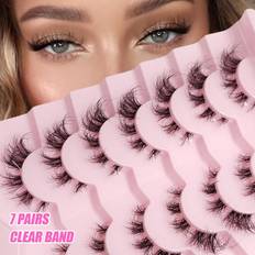 Cosmetics Shein Full Strip Lashes 7 Pairs Clear Band Natural False Eyelashes Dramatic Volume Cat Eye Faux Mink Lashes