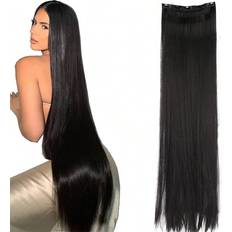 Shein Black Extra Long Straight Hair 5 Clips Hair Extensions Ponytail