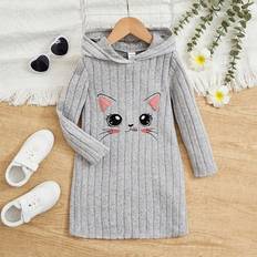 Cheap Dresses Children's Clothing Shein Young Girl Cartoon Embroidery Hooded Dress