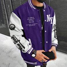 Shein Men Outerwear Shein Men Slogan Graphic Two Tone Varsity Jacket