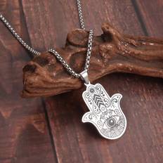 Shein Fashionable and Popular Men Evil Eye Detail Hamsa Hand Charm Necklace Stainless Steel for Jewelry Gift and for Stylish Look