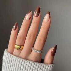 Nagelprodukter Shein Get Glamorous with 24pcs Long Almond Brown Solid French Color Tape 1pc Nail