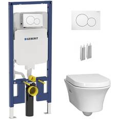 Geberit Water Toilets Geberit 2-Piece 0.8/1.6 GPF Dual Flush Elongated Cossu Toilet in White w/Concealed Tank 2x4 Construction and Dual Flush Plate