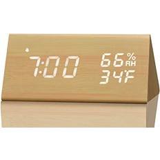 Alarm Clocks Digital alarm clock wooden electronic led time display temperature yellow jall