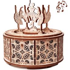 Wooden Toys Music Boxes Wood Trick 3D Ballerina Music Box Model Mechanical Self Building Kit