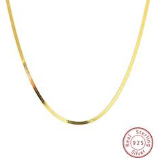 Shein FOREVER QUEEN 925 Silver Italian Solid Flexible Flat Herringbone Necklace for Women Men 14K Gold Plated Flat Snake Choker Necklac