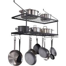 Negro Ganchos y Perchas VEVOR Pot Rack Wall Mounted 30 inch Pot and Pan Hanging Rack with 12 S Hooks, 55 lbs Loading Weight Gancho y Percha