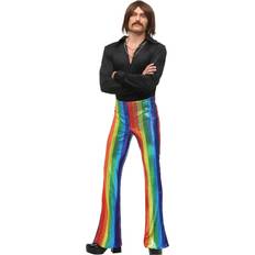 Coats & Capes Fancy Dresses Fun Costumes Men's Disco King Costume w/ 70s Sequin Rainbow Pants Black/Blue/Red