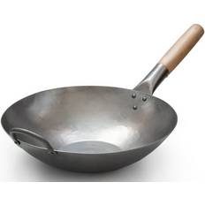 Cast Iron Hob Wok Pans Craft Bottom Hand Hammered Carbon