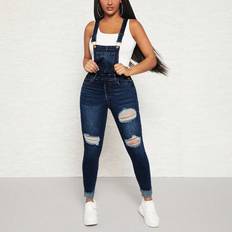 Dam - Revor/Hål Jumpsuits & Overaller Shein Ripped Roll Up Hem Denim Overall