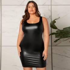 Shein Leather Clothing Shein Plus Scoop Neck PU Leather Bodycon Dress