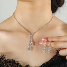 Silver Smyckesset Shein 1pc Necklace 1pair Claw Rhinestone Necklace & Earrings Set, Elegant Party Jewelry Set For Women's Daily Wear
