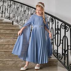 Zipper Dresses Children's Clothing Shein Girls Extra Long Sleeve Belted Pleated Hem Dress