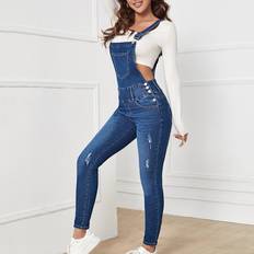 Denim Jumpsuits & Overalls Shein Ripped Patch Pocket Denim Jumpsuit