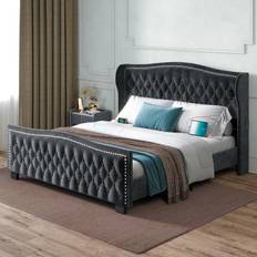 Platform bed with box spring and mattress Belleze Bed Frame with Fast Charging Port King