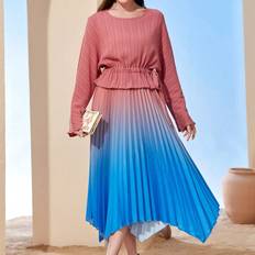 Shein Modelyn Ombre Pleated Hem Dress Long Evening Dresses