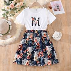 Children's Clothing Shein Tween Girl Letter Tropical Print Dress