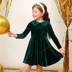 Zipper Dresses Children's Clothing Shein Young Girl Pearls Beaded Peter Pan Collar Dress