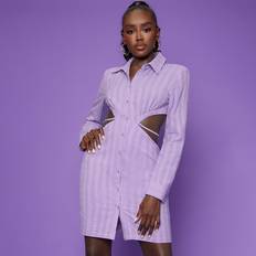 Purple - Shirt Dresses Shein Cut Out Tie Back Shirt Dress