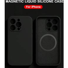 Shein Black Luxury Magnetic Liquid Silicone Wireless Charging Case For APPLE iPhone 15 14 13 12 11 Pro Max Lens Protection Phone Back Cover X XS MAX XR 12 1