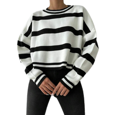 Shein Striped Pattern Drop Shoulder Sweater - Black/White