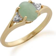 Gemondo Classic Oval Jade & Diamond Ring in 9ct Yellow Gold