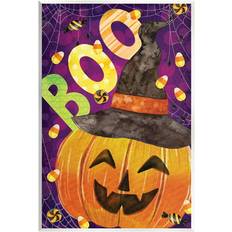 Purple Wall Decor Stupell Industries Boo Jack-o-Lantern Halloween Candy Holiday Painting Unframed Print Wall Decor