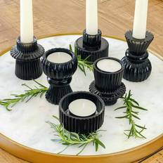 Kate Aspen Vintage Ribbed Glass Candlestick Holders Set of 6 Candle Holder