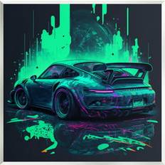 Framed Art Stupell Industries Urban Sports Car Neon Graffiti Transportation Painting Print Framed Art