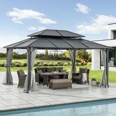 Hardtop gazebo Sunjoy 12 Black Steel Gazebo with 2-tier Hip Roof Hardtop