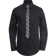 Black - Boys Shirts Van Heusen Boys' Long Sleeve Collared Button-Down Dress Shirt and Tie Set, Black Stripe