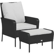 Acier Tabourets d'extérieur vidaXL Chaise De Jardin Avec Tabouret Noir Résine Tressée Noir