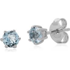 Classic Round Blue Topaz Claw Set Stud Earrings in Sterling Silver