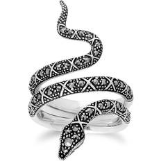 Silver Plated - Women Rings Gemondo Art Nouveau Style Round Marcasite Snake Statement Ring in 925 Sterling Silver