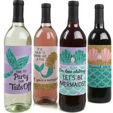 Paper Cups Big Dot of Happiness Let's be mermaids party decor wine bottle label stickers 4 ct