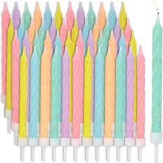 Orange Cake Candles Blue Panda Multicolored Pastel Thin Birthday Cake Candles in Holders 3 in. 48 Pack