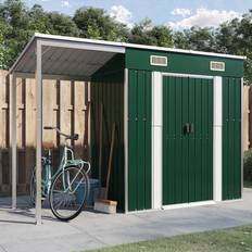 vidaXL Garden Shed With Extended Roof Green 277 x 110.5 x 181 cm