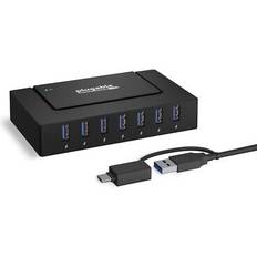 Usb hub charging Plugable 7-in-1 USB Charging Hub for Laptops with USB-C or USB 3.0 - USB Charging Station for Multiple Devices and USB Data Transfer with a 60W Power Adapter