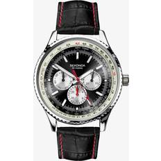 Sekonda Chronograph Leather Watch, Black, Men