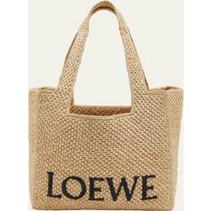 Logo Font Medium Raffia Tote Bag - Beige