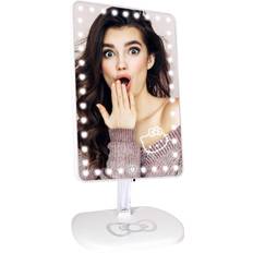 Makeup Mirrors Impressions Vanity Touch Pro LED Makeup Mirror 360 Degree Rotating Tabletop Lighted Vanity Mirrors with Bluetooth Speaker Pearl White