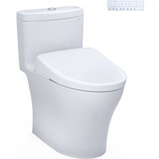 Toilets Toto WASHLET Aquia IV One-Piece Elongated Dual Flush 1.28 and 0.9 GPF Toilet with Flush S7A Contemporary Bidet Seat White MW6464736CEMFGNA#01