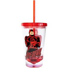 Vetro Bicchieri da viaggio Just Funky Daredevil Reusable Tumbler With Straw Holds 18 OZ Bicchiere da viaggio