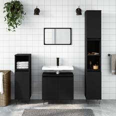 Mobiliers de Salle de Bain vidaXL Ensemble D'armoires Salle De Bain 3 pcs Noir Bois D'ingénierie