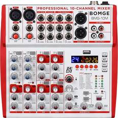 Bomge 10-Input sound board Mixer with Mic Preamps and Compressors, 24DSP, bluetooth,48V Power,British EQ and USB/Audio Interface fro recording, karaoke and podcast. 10M-10 Channel