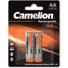 Camelion 17015206 – Ni-MH Rechargable batterier AA/HR6, 2 stycken, kapacitet 1 500 mAh, uppladdningsbara, kraftfulla engångsbatterier för elektroniska enheter för optimal strömförsörjning