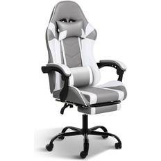 Gaming Chairs Yssoa YSSOA Backrest and Seat Height Adjustable Swivel Recliner Racing Office Computer Ergonomic Video Game Chair,440lb Capacity, Grey/White